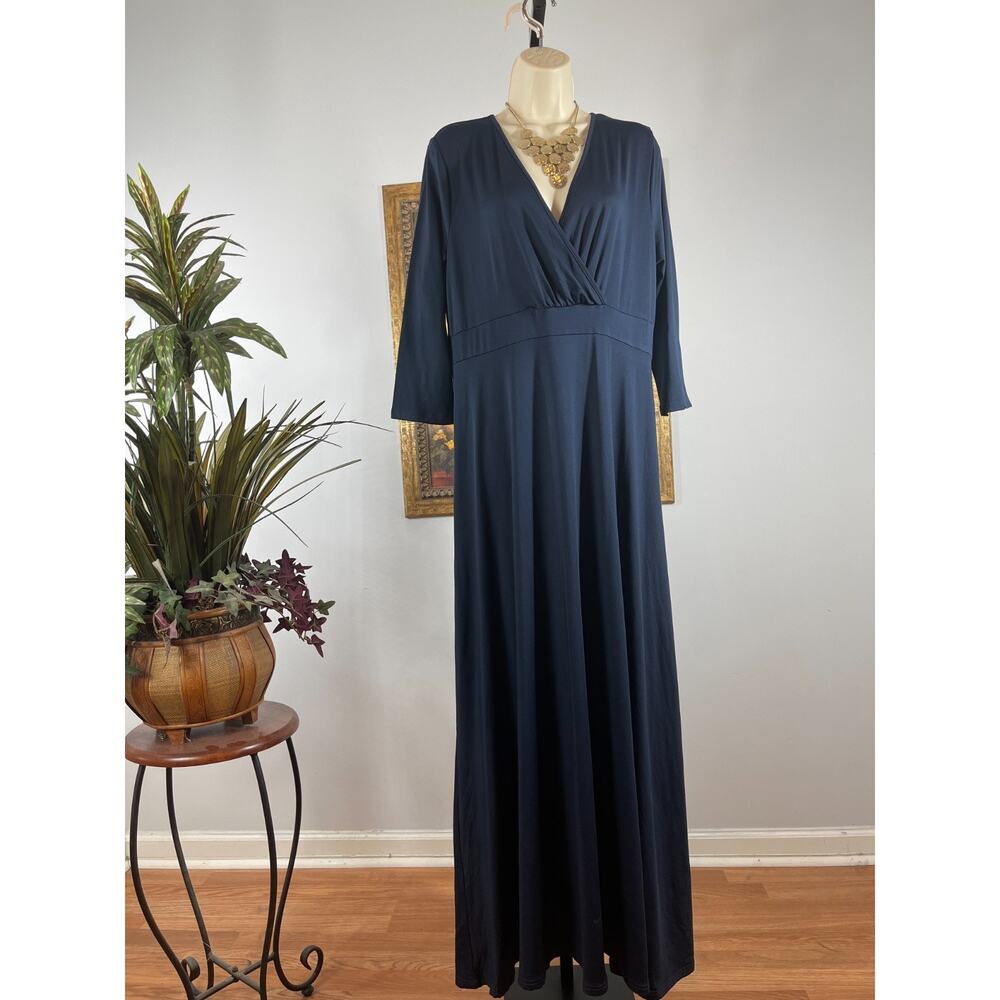 Poseshe Maxi Dress Women XL Navy Blue Suplice Minimalist Quiet Luxury Elegant